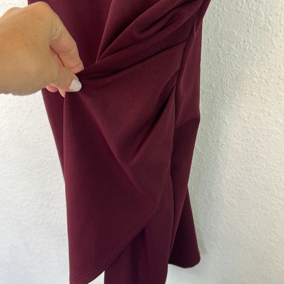 NWT Lulu’s faux wrap ruched skirt merlot dress M - Picture 4 of 8